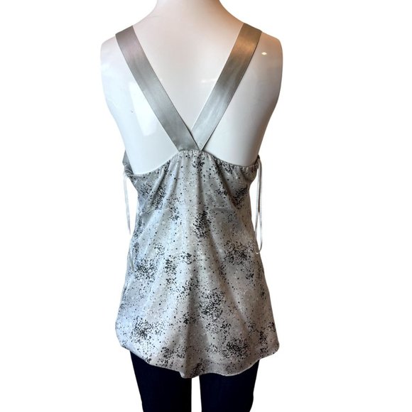 Express Women 100% Silk Halter Tank Top Platinum Spotted Backless Silver Black M - Picture 2 of 8